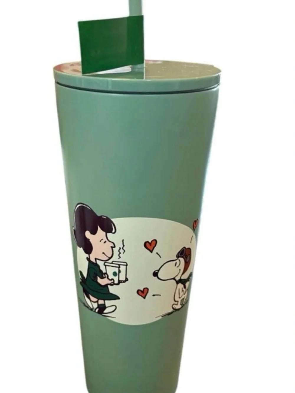 Limited Edition Starbucks Peanuts Green Snoopy Travel Resuable Tumbler w/ Straw